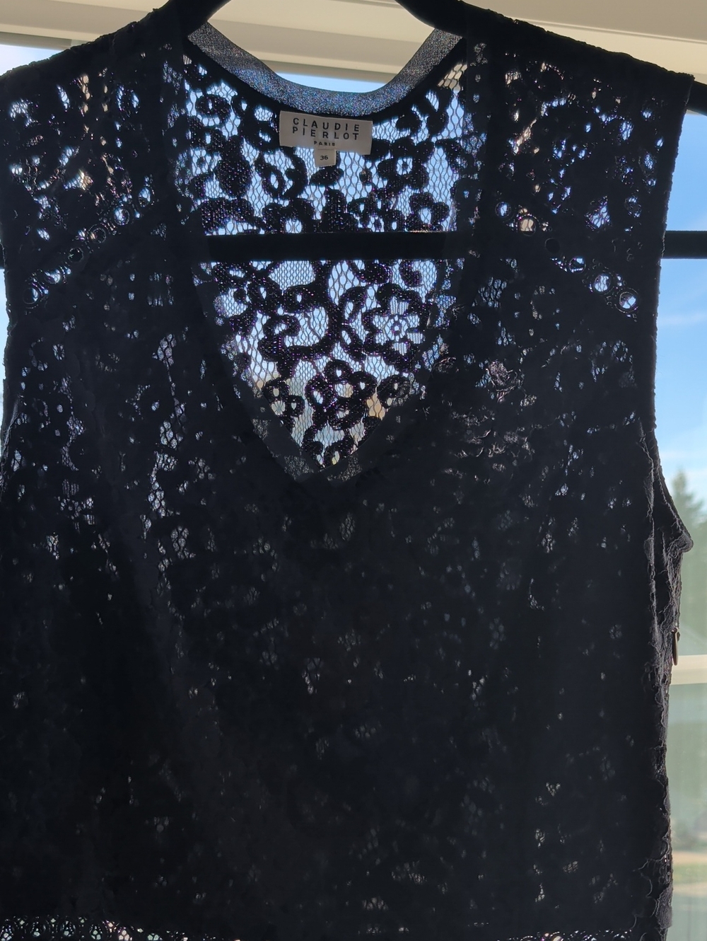 Claudie Pierlot Paris Navy Lace V-Neck Sleeveless Fit & Flare Dress, 36 US 4 Sm